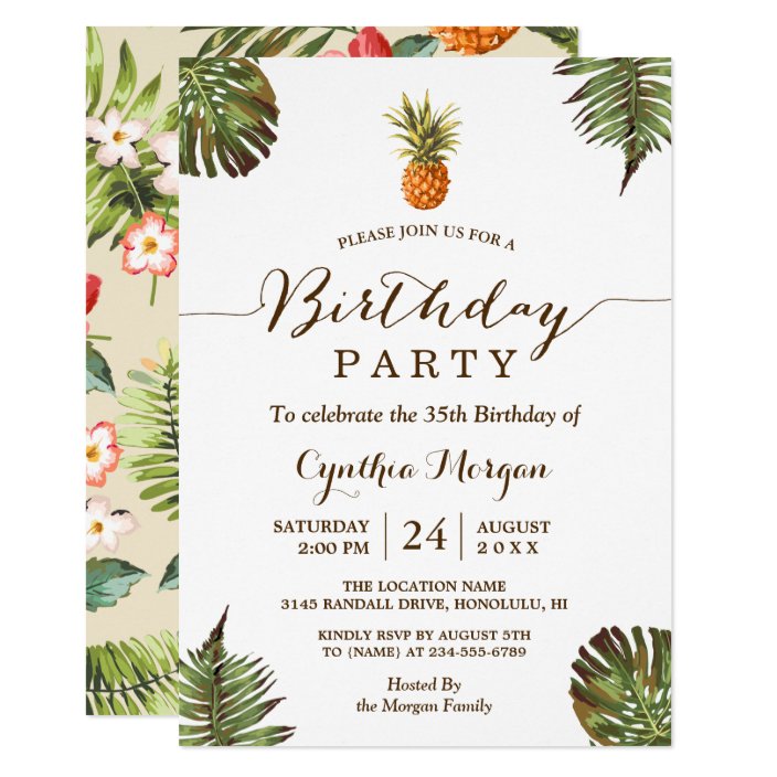 Tropical Birthday Party - Summer Pineapple Leaves Invitation | Zazzle.com