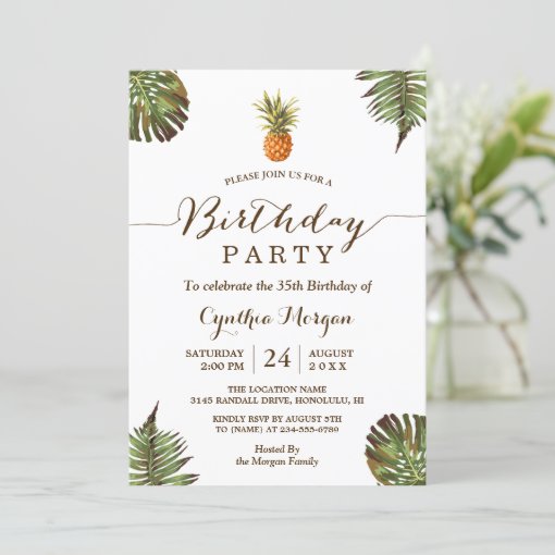 Tropical Birthday Party - Summer Pineapple Leaves Invitation | Zazzle