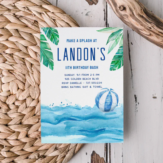 Tropical Birthday Pool Party Invitation | Zazzle