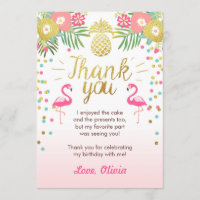 Tropical Birthday Thank You Card Luau Flamingo