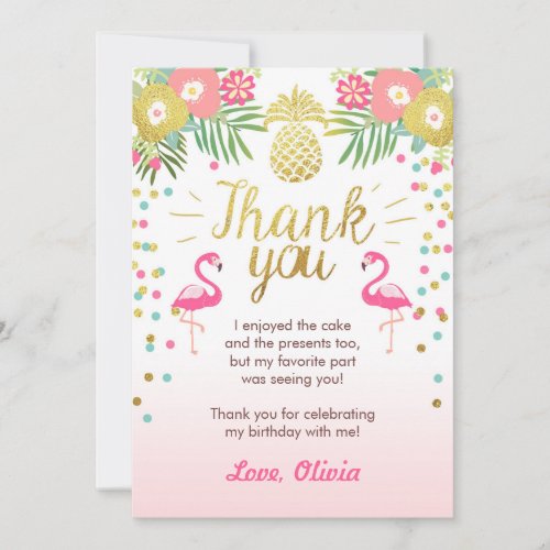 Tropical Birthday Thank You Card Luau Flamingo