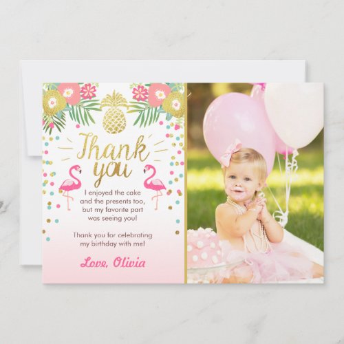 Tropical Birthday Thank You Card Luau Flamingo