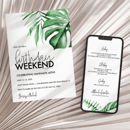 Tropical Birthday Weekend Invitation  Itinerary