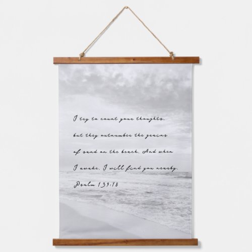 Tropical Black and White Beach Waves Psalm Bible  Hanging Tapestry