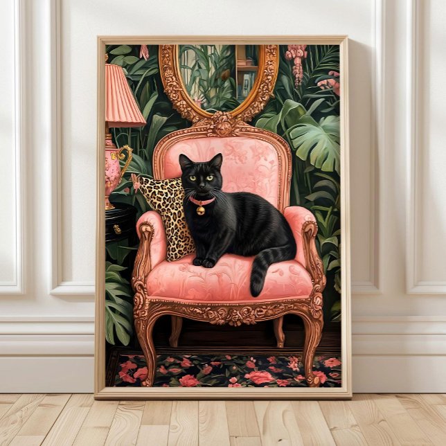 Tropical Black Cat on Sofa Poster Print, Funny Bla (Creator Uploaded)