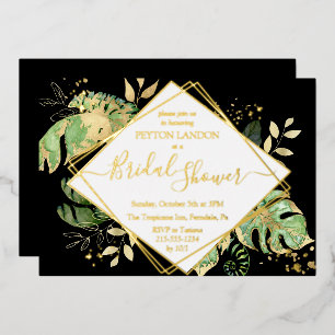 Tropical Black & Gold Elegant Bridal Shower Foil Invitation