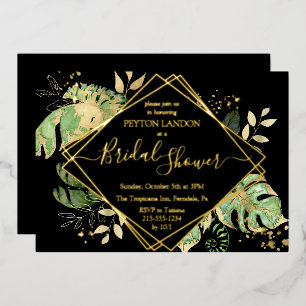 Tropical Black & Gold Elegant Bridal Shower Foil Invitation