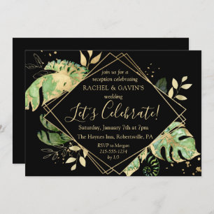 Tropical Black & Gold Elopement Wedding Reception  Invitation