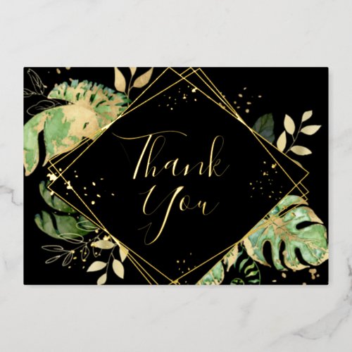 Tropical Black  Gold Geometric Thank You Card