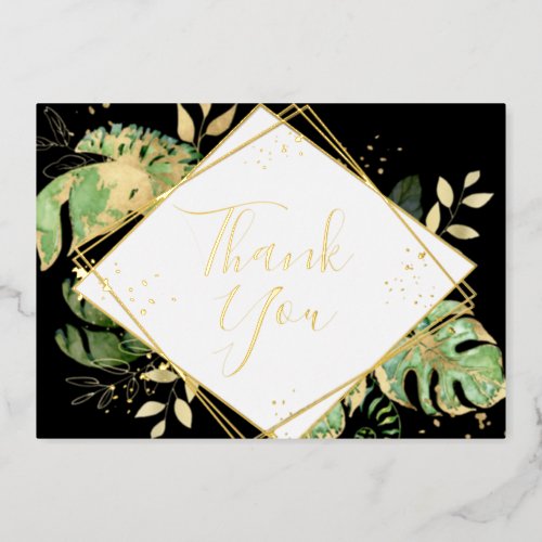 Tropical Black  Gold Geometric Thank You Card