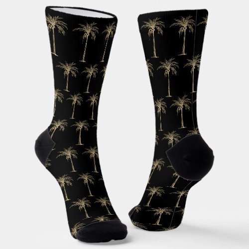 Tropical Black Gold Palm Tree Pattern Socks