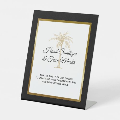 Tropical Black Gold Palm Tree Wedding Sanitation Pedestal Sign