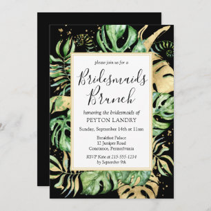 Tropical Black & Green Bridesmaids Brunch Invitation