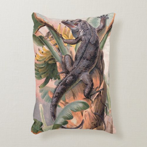 Tropical Black Iguana Vintage Wild Reptile Animal Accent Pillow