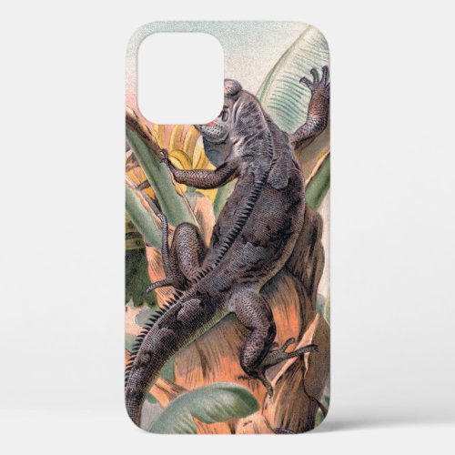 Tropical Black Iguana Vintage Wild Reptile Animal iPhone 12 Case