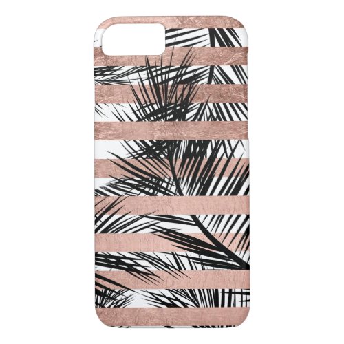 Tropical black palm trees chic rose gold stripes iPhone 87 case
