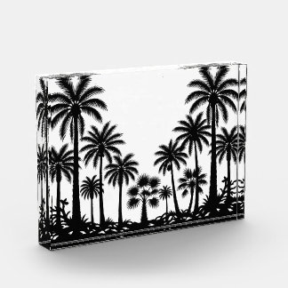 Tropical Black Palm Trees Silhouette Acrylic Paper Photo Block