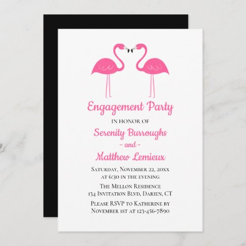 Tropical Black Pink Flamingos Wedding Engagement  Invitation