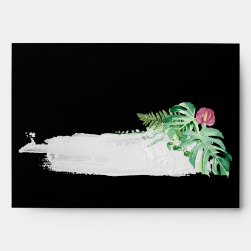 Tropical Black Pink Floral Wedding Invitation Envelope