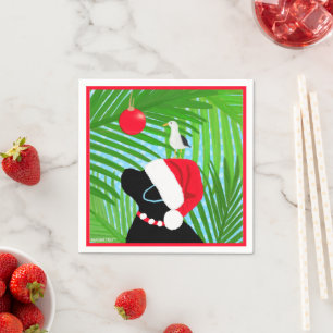 Tropical Black Santa Seagull Christmas Napkins