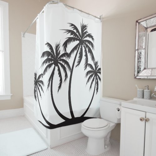 Tropical Black Silhouette Palm Trees  Shower Curtain