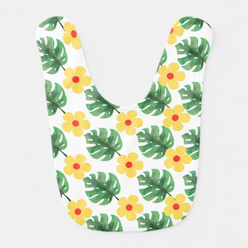 Tropical Bliss _ Monstera Leaves and Yellow Flower Baby Bib