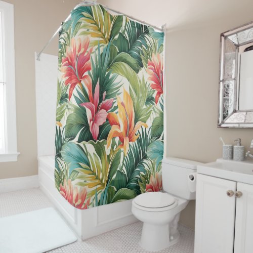 Tropical Bliss Palm Leaves Paradise Shower Curtain
