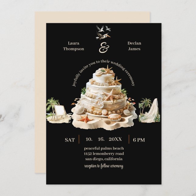 Tropical Bliss | Personalized Beach Wedding Cake Invitation (Front/Back)