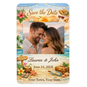 Tropical Bliss Photo Save Date Wedding Magnet