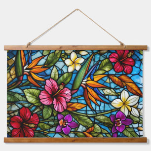 Tropical Bloom in Stained Glass Vibrant Floral  Hanging Tapestry