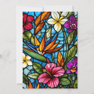 Tropical Bloom in Stained Glass Vibrant Floral Holiday Card