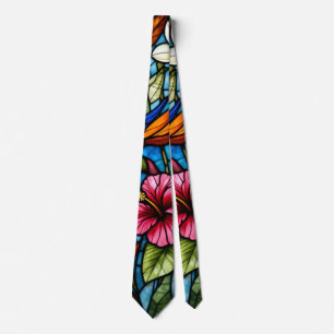 Tropical Bloom in Stained Glass Vibrant Floral Neck Tie