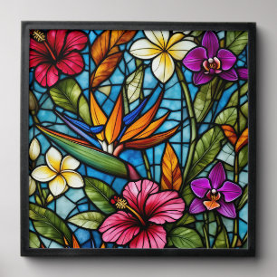 Tropical Bloom in Stained Glass Vibrant Floral Peel And Stick Photo Tile
