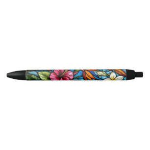 Tropical Bloom in Stained Glass Vibrant Floral Pen