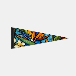 Tropical Bloom in Stained Glass Vibrant Floral  Pennant Flag