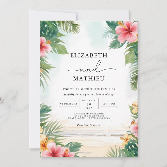 Tropical Bloom Paradise Wedding Invitation (Front)