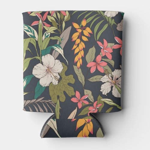 Tropical Bloom Seamless Flower Pattern Can Cooler