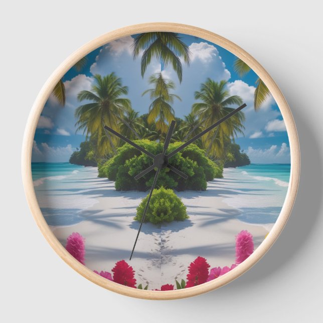 “Tropical Bloom Time – Island Paradise Wall Clock (Front)