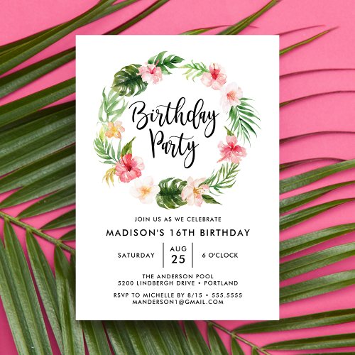 Tropical Blooms Birthday Party Invitation