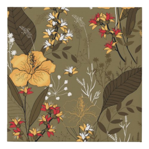 Tropical Blooms Exotic Seamless Pattern Faux Canvas Print