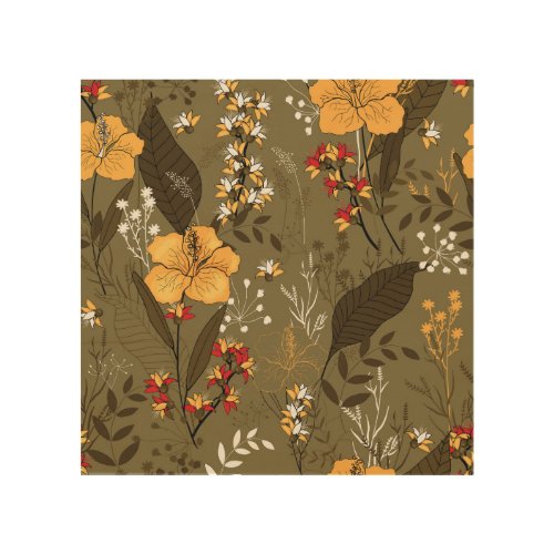 Tropical Blooms Exotic Seamless Pattern Wood Wall Art