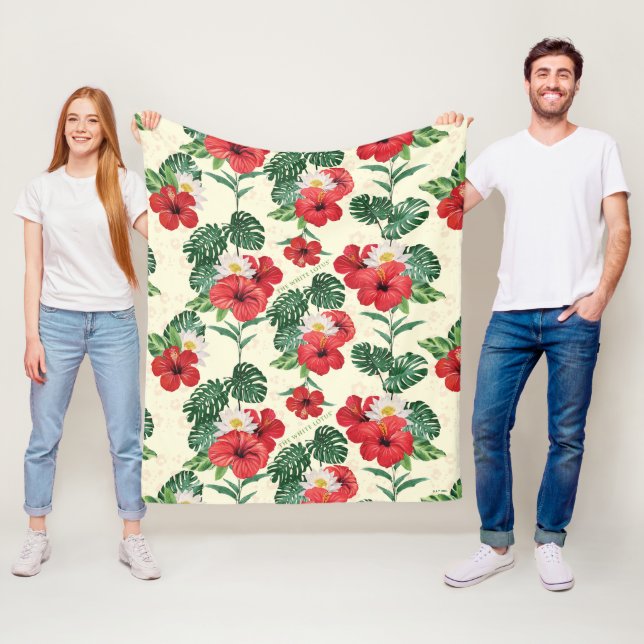 Tropical Blooms of The White Lotus Fleece Blanket (In Situ)