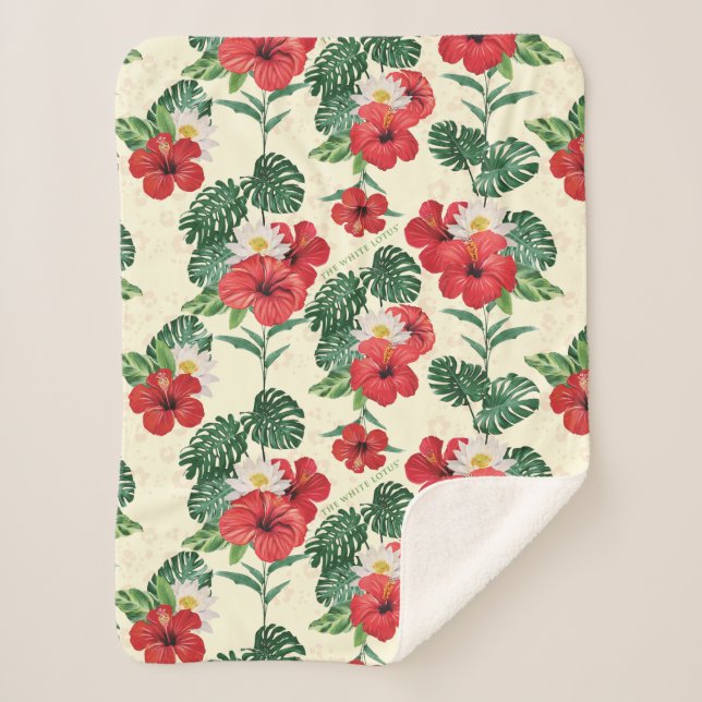 Tropical Blooms of The White Lotus Sherpa Blanket (Front)
