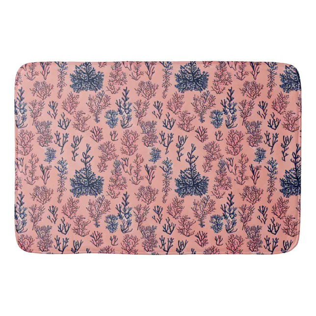 Tropical Blue and Coral Reef Pattern Preppy Bath Mat | Zazzle