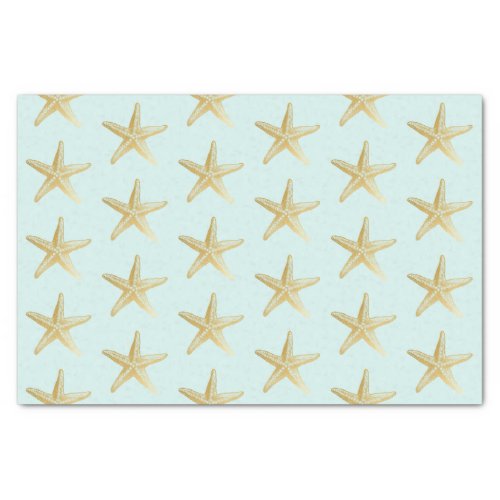 Tropical Blue and Gold Starfish Turquoise Tissue Paper