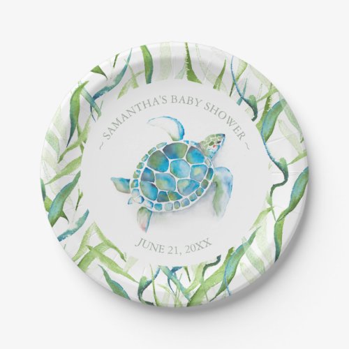 Tropical Blue and Green Sea Turtle Baby Shower Paper Plates