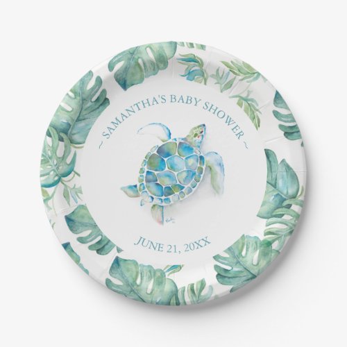 Tropical Blue and Green Sea Turtle Baby Shower Paper Plates