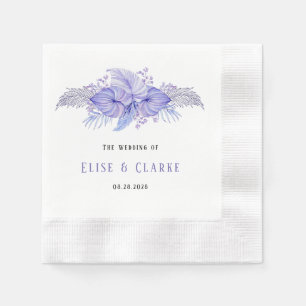 Tropical Blue and Purple Palm Leaves Wedding Napkins