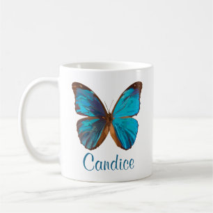 Tropical Blue and Turquoise Gem Colored Butterfly Coffee Mug