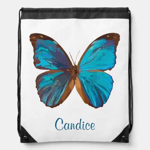 Tropical Blue and Turquoise Gem Colored Butterfly Drawstring Bag